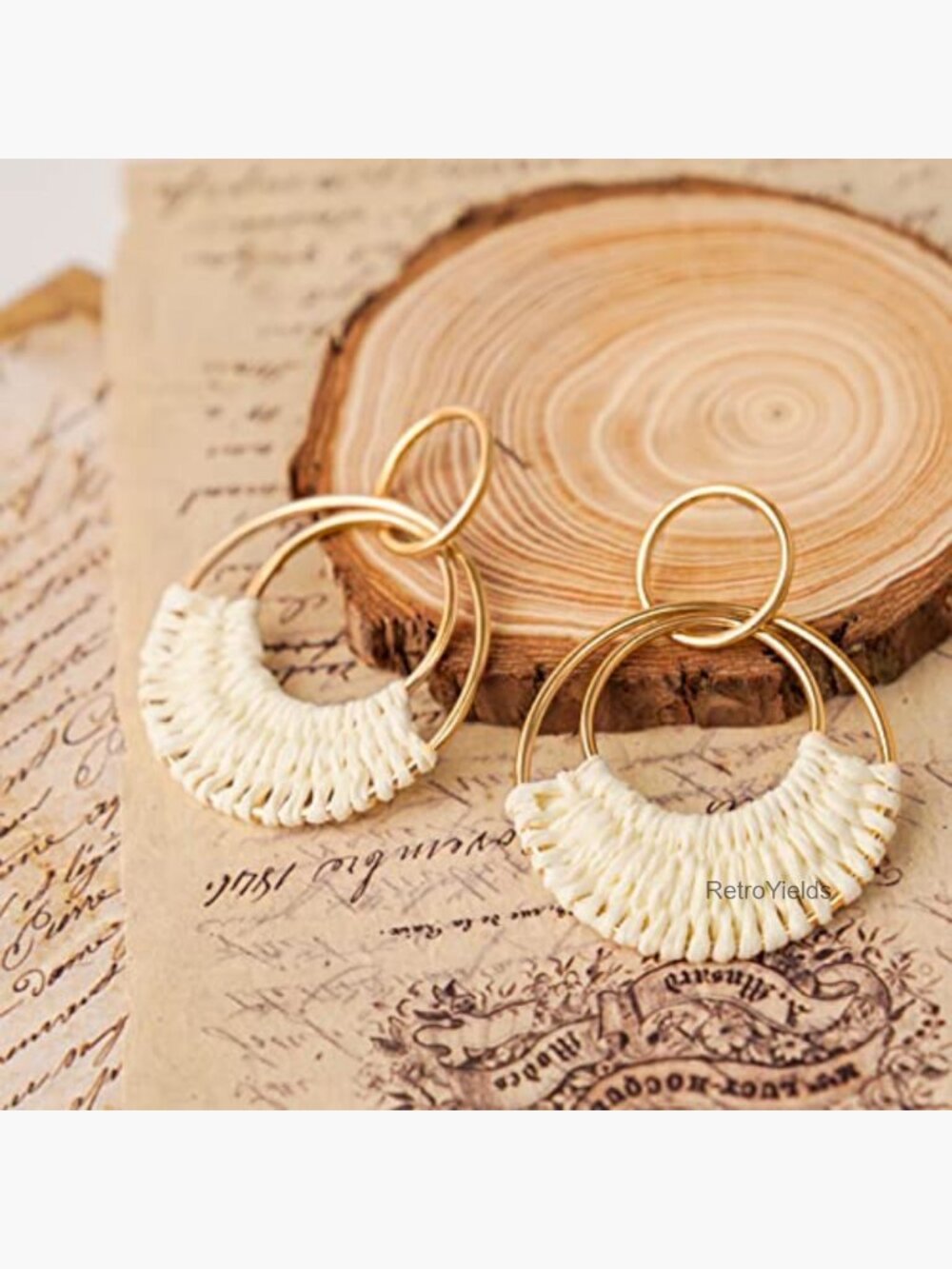 Handmade Raffia Hoop Drop Dangle Earrings Boho Summer Beach Jewelry Women - Picture 3 of 7